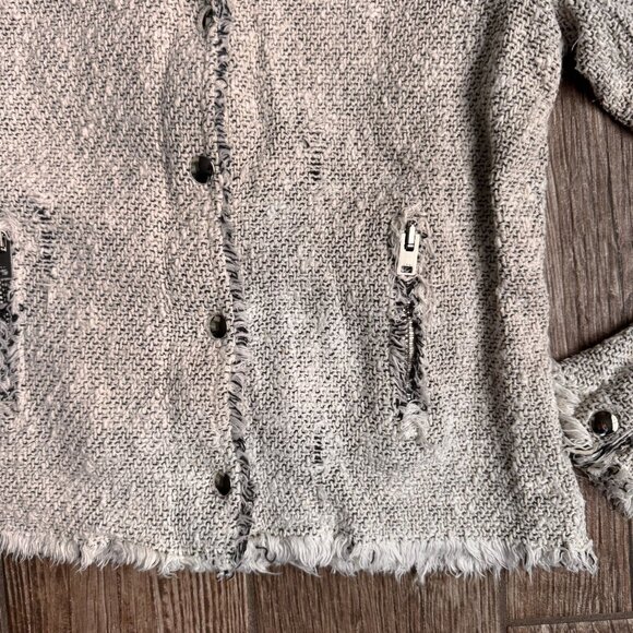 IRO Agnette Tweed Jacket Distressed Boucle Long Sleeve Women 38 Zip Chambray - Picture 6 of 8